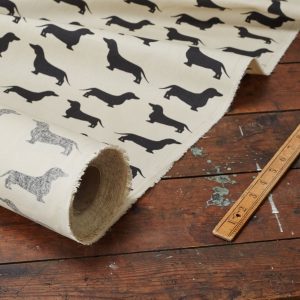 The Labrador Company-Black Printed Dachshund Cotton Drill Fabric