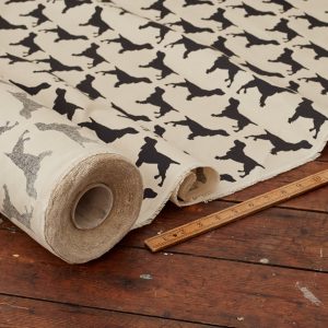 The Labrador Company-Black Printed Spaniel Cotton Drill Fabric
